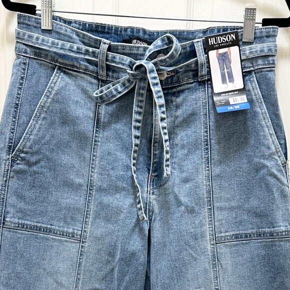 Hudson Women’s Belted Jeans Size 10 Blue Wide Leg Stretch Denim Relax Fit (NEW) - Picture 2 of 15